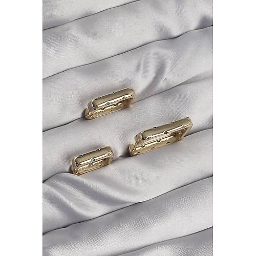 Pirin� Gold Renk Renkli Zirkon Ta�l� Kare Model K�pe Seti