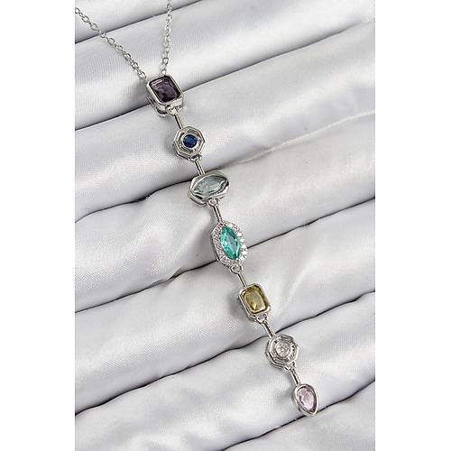 Pirin� Renkli Zirkon Ta�l� Model G�m�� Renk 7 Element Kad�n Y Kolye
