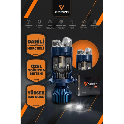 H4 Platinum Mercekli LED Far Ampul� 12V �ift Fazl� Uzun K�sa Fanl� Beyaz I��k