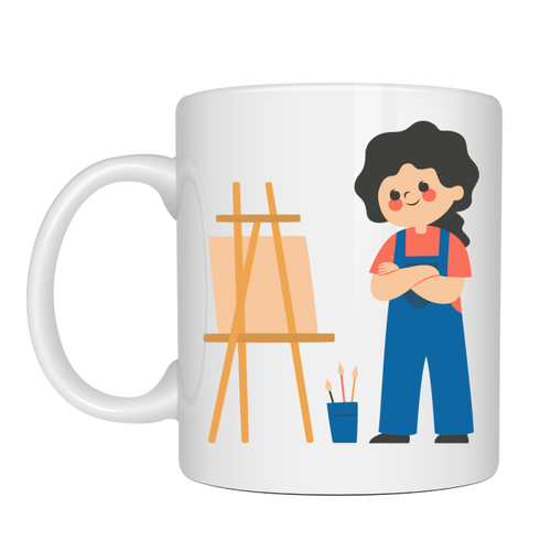 Ressam Tasar�ml� Porselen Kupa MODEL 163 � Sanat�� Temal� Kahve Kupas� � Ressam Hediyesi � Sanat Severlere �zel Beyaz Kupa