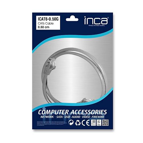 INCA ICAT6-0,50G 0,50MT 24AWG CAT6 UTP PATCH KABLO GR�