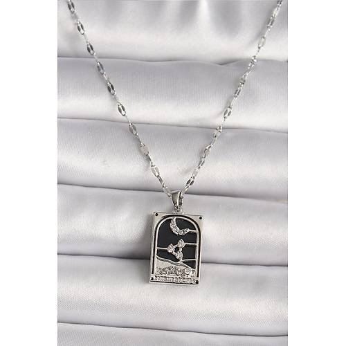 316L �elik G�m�� Renk Zirkon Ta�l�  Ay Fig�rl� Taror Model Kad�n Kolye