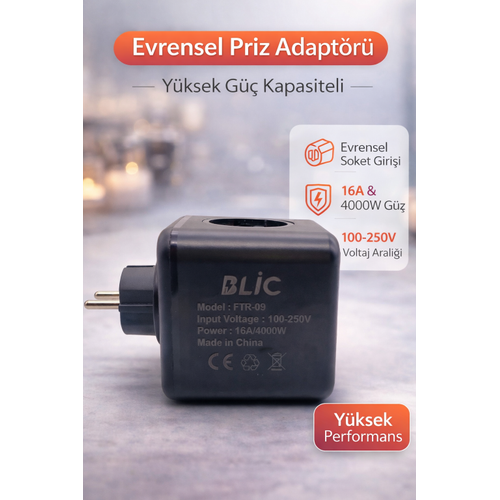 Blic FTR-09 Ak�m Korumal� �oklu Priz 4000W 16A USB ve Type-C H�zl� �arj �zellikli �oklay�c� Priz