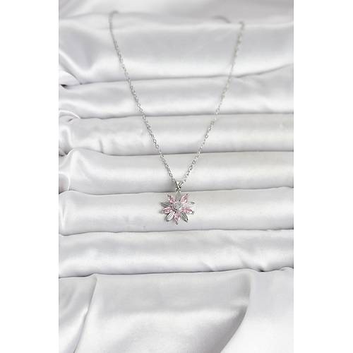 316L �elik Zincir G�m�� Renk Pembe Papatya Model Kad�n Kolye