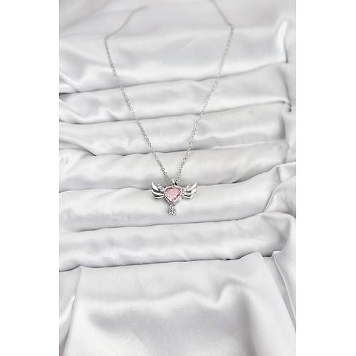 316L �elik Zincir G�m�� Renk Kanatl� Kalp Model Zirkon Ta�l� Kad�n Kolye
