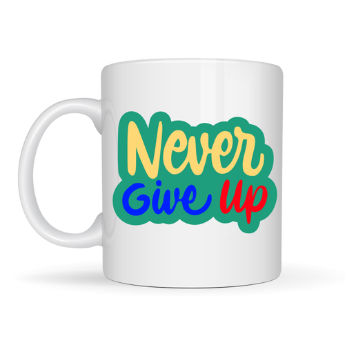 Never Give Up ASLA PES ETME Yaz�l� Porselen Kupa MODEL 145 � Motivasyon Temal� Renkli Tasar�m � Kahve & �ay Kupas� � Moral Veren Hediyelik Kupa