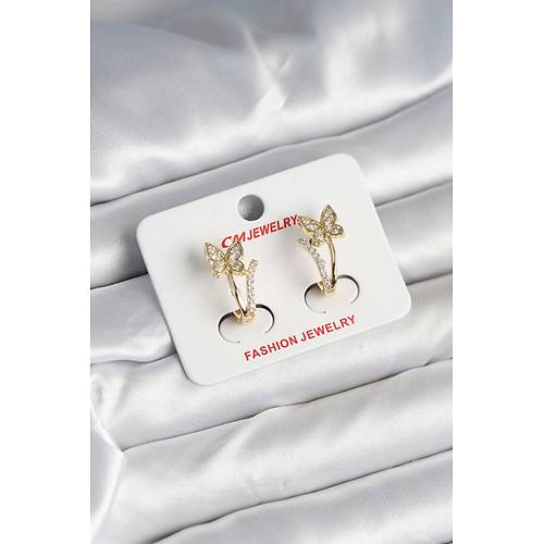 Pirin� Gold Renk Zirkon Ta�l� Kelebek Model Kad�n K�pe