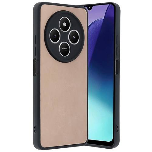 Redmi 14C K�l�f Aras Deri Kapak - Pudra