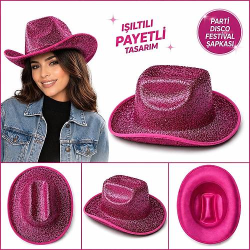 Parlak Pembe Kovboy �apka Kad�n Erkek Parti Disco Festival �apkas�