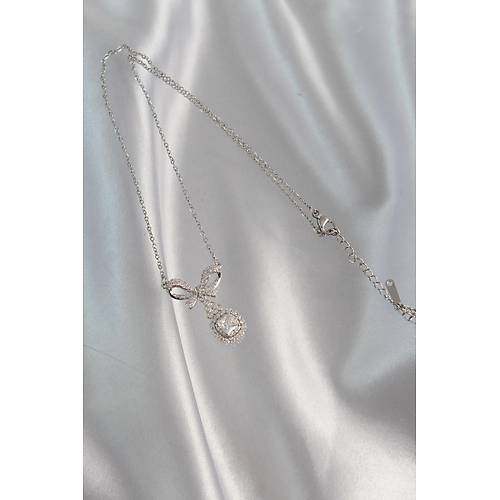 316L �elik G�m�� Renk Fiyonk Detay Zirkon Ta�l� Tekta� Kolye