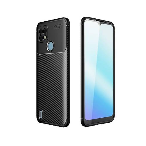Realme C21 K�l�f Auto Focus Karbon Kapak - Siyah