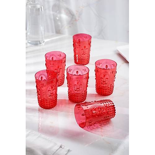 Akrilik K�rm�z� Tekli K�sa Bardak & Su Me�rubat Kahve Yan� Barda�� 400 ml ( Cam De�ildir )