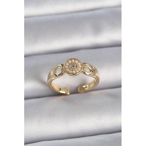 Pirin� Gold Renk Zirkon Ta�l� �ncili Kalp ��leme Detay Ayarlanabilir Kad�n Y�z�k