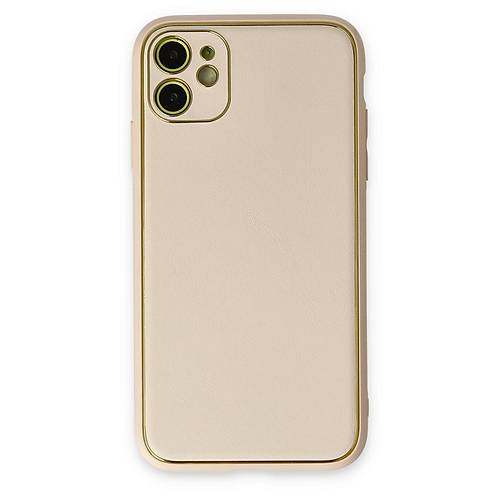 iPhone 12 K�l�f Coco Deri Silikon Kapak - Gold