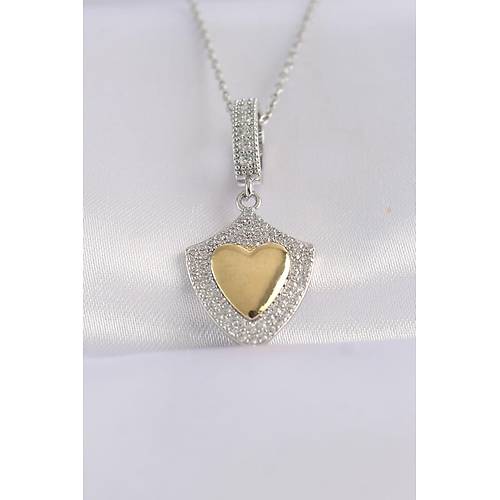 316L �elik Zincir G�m�� Renk Zirkon Ta�l� Tasar�m Alt�n Renk Kalp Kolye