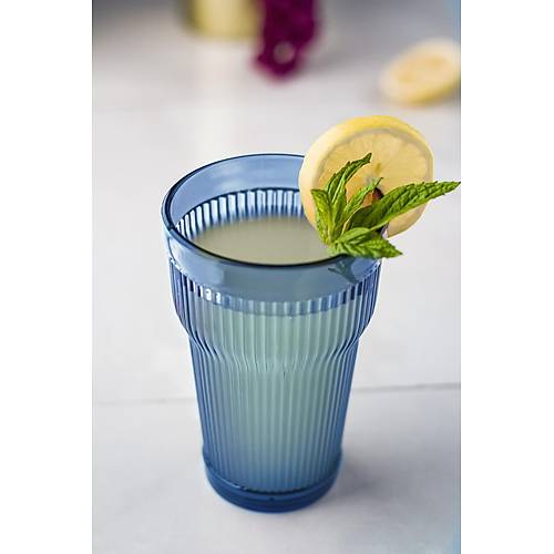 Akrilik Lacivert 6'l� Uzun Bardak & Su Me�rubat Barda�� 400 ml ( Cam De�ildir )