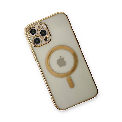iPhone 12 Pro K�l�f Magneticsafe Lazer Silikon - Gold