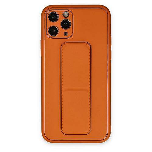 iPhone 11 Pro K�l�f Coco Deri Standl� Kapak - Turuncu