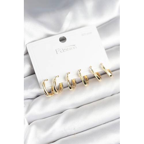 Gold Renk Pirin� Kare Halka Model 925 Ayar G�m�� �ivili Kad�n K�pe Seti