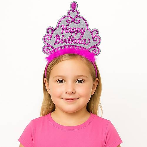 Pembe Happy Birthday Prenses Tac� � Do�um G�n� Ta� Aksesuar�