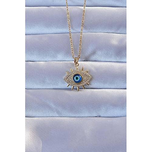 316L Alt�n Renk Zirkon Ta�l� Nazarl� G�z Kolye