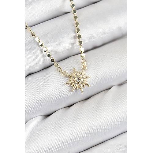Pirin� Zirkon Ta�l� Kutup Y�ld�z� Model Ezme Zincir Gold Renk Kad�n Kolye