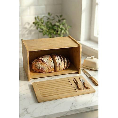 Do�al Bambu Kapakl� Ekmek Kutusu & Do�al Bambu Ekmek Dolab� (23x38x20 cm)