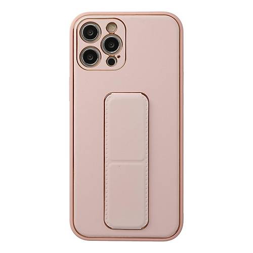 iPhone 12 Pro K�l�f Coco Deri Standl� Kapak - Pembe