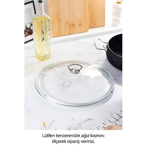30 Cm Tencere & Tava & Sahan i�in Metal Kulplu Cam Kapak (T�M TENCERELERE UYUMLUDUR)