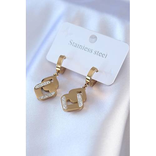 316L �elik Gold Renk Zirkon Ta�l� Kad�n K�pe