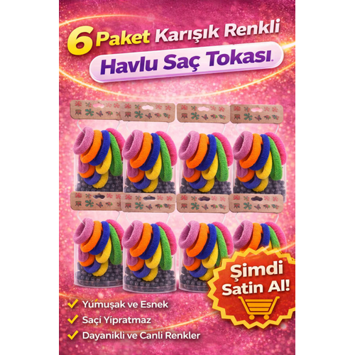 6�l� 6 Paket Kar���k Renkli Havlu Sa� Tokas� Yumu�ak Elastik Dayan�kl� Lastik Toka Seti