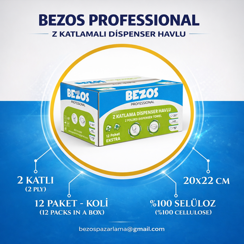 Bezos Professional Z Katlamal� Dispenser Havlu 2 Katl� %100 Sel�loz 20x22 cm 12�li Koli