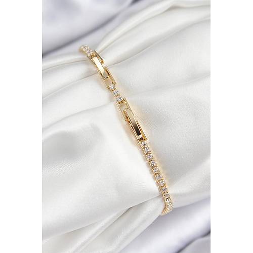 Pirin� Zirkon Ta�l� Y�ld�z Model Gold Renk Kad�n Bileklik
