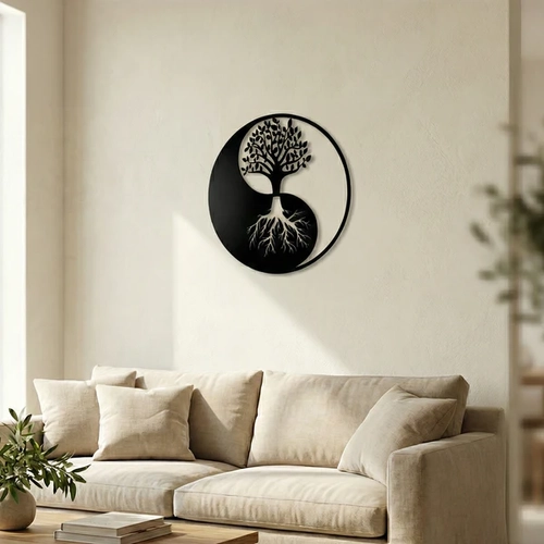Yin Yang Hayat A�ac� Duvar Tablosu MDF Lazer Kesim Modern Spirit�el Duvar S�s�