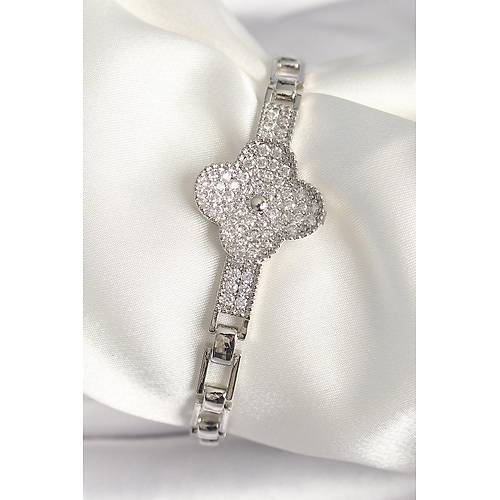 Pirin� G�m�� Renk Zirkon Ta�l� Yonca Model Kad�n Bileklik