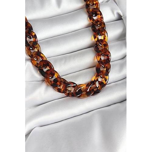 Leopar Desenli Mika Kal�n Zincir Kad�n Kolye