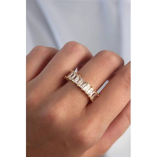 Pirin� Ayarlamal� Gold Renk Baget Ta�l� Su Yolu Y�z�k