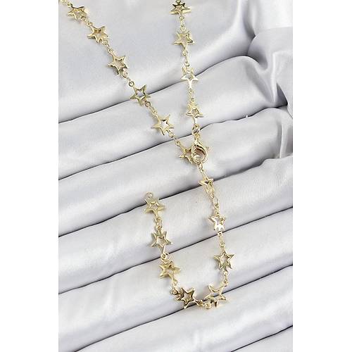 Pirin� Gold Renk Y�ld�zl� Kad�n Y Kolye