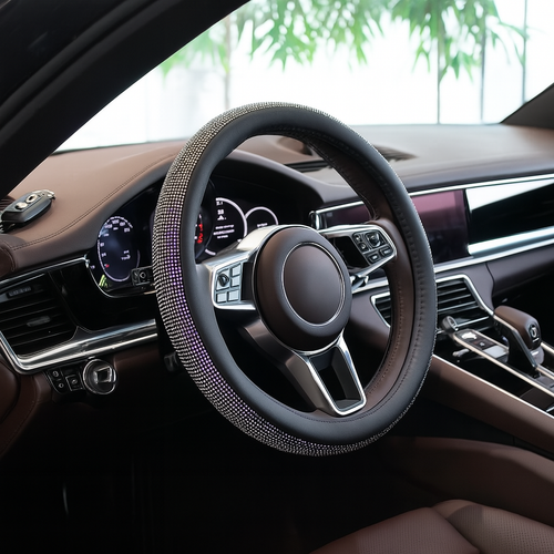 Kristal Ta�l� Ge�meli Direksiyon K�l�f�-Siyah Derili