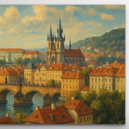 Prag �ehir Manzaras� Kanvas Tablo 60x120cm