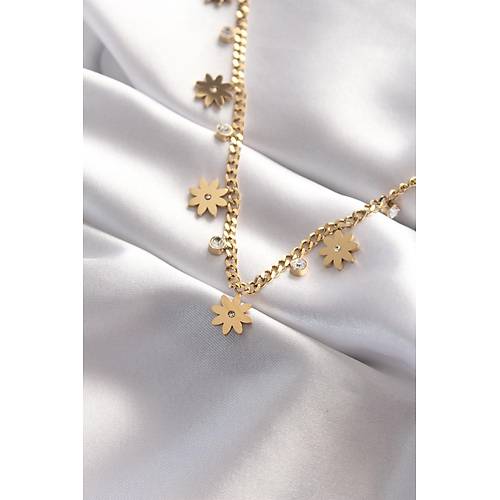 316L �elik Ta�l� Gold Renk �oklu �i�ek Kolye