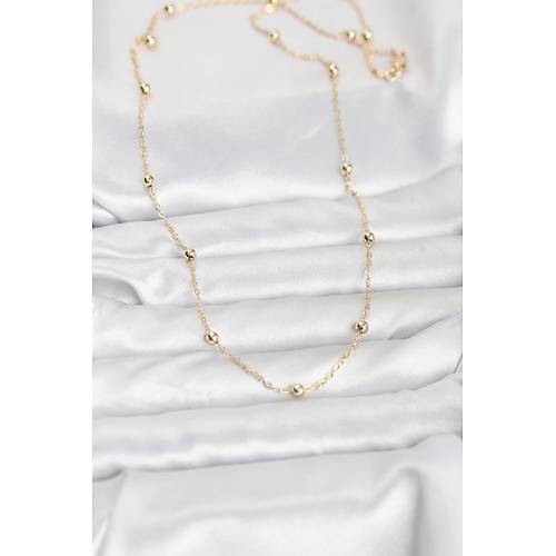 CM 14K Gold Renk Pirin� Top Zincirli 60 cm Kad�n Kolye