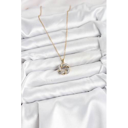 316L �elik Zincir Gold Renk Zirkon Ta�l� Sarmal Model Kad�n Kolye