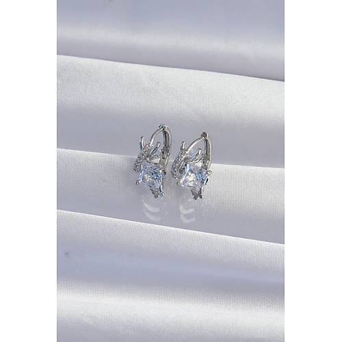 Pirin� G�m�� Renk �ri Zirkon Ta�l� K�vr�ml� Minimal Kelebekli Halka K�pe