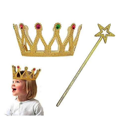 �ocuk Boy Krali�e Prenses Tac� ve Y�ld�z Peri Asas� Alt�n Renk