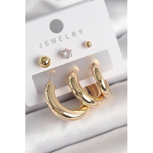 Pirin� Gold Renk Halka Model Zirkon Ta�l� Top�uk Detay Kad�n K�pe