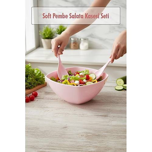 3,5 Lt Soft Pembe Akrilik Kare Salata ve Servis Kasesi Seti � 3 Par�a