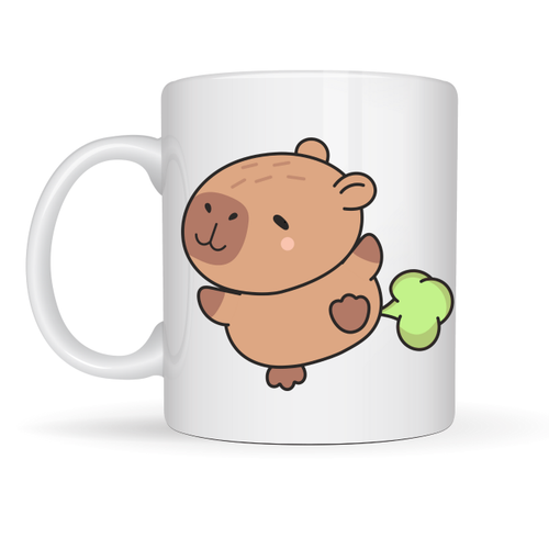 Sevimli Kapibara Desenli Porselen Kupa MODEL 96 CAPYBARA � Ne�eli Tasar�m, Kahve & �ay Kupas�, Hediyelik Porselen Bardak