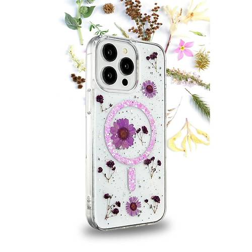 iPhone 12 K�l�f Daisy Simli Magsafe Kapak - Siyah