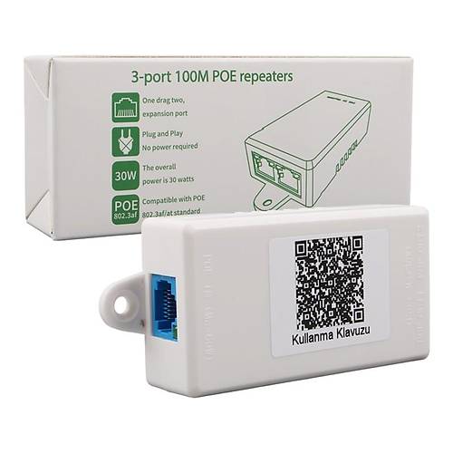URANIUM POE-RP12P 1 PORT POE G�R�� BESLEME+ 2 PORT POE �IKI� 10/100 PLAST�K KASA POE REPEATER